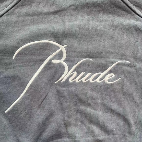 Rhude stand-collar half-zip embroidered logo matte blue sweatshirt - Picture 7 of 10